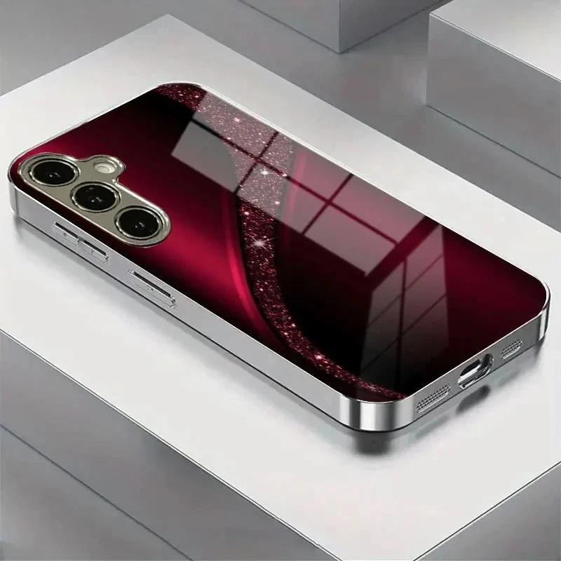 Deep red flashing pattern electroplated phone case, suitable for Samsung S26/S25/S24/S23/S22/S21/A71/A72/A35/A16and other models