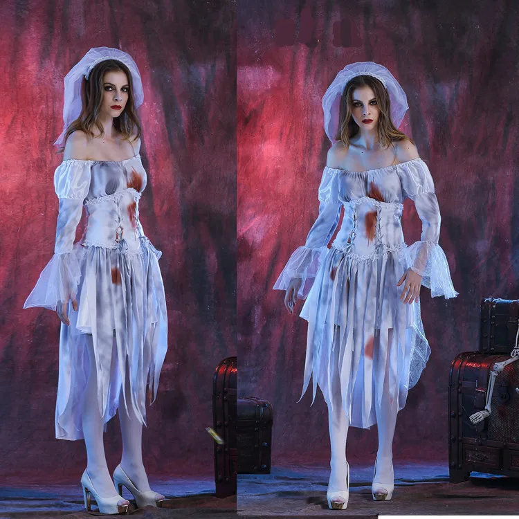

Sexy Bloodied Bride Halloween Costume Performance Wardrobe Polyester Material Festive Party Ghost Festival Stained Blood