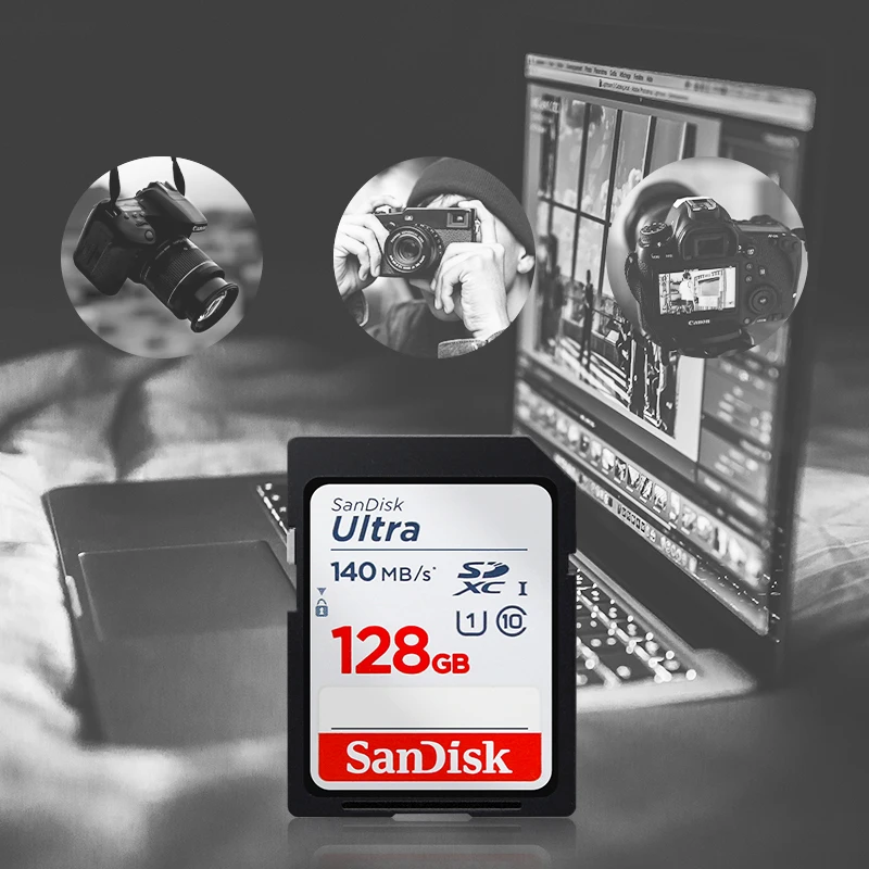 20PCS Wholesale SanDisk UHS-I SD Card SDHC 32GB SDXC 64GB 128GB U1 C10 Up to 140Mb/s Flash Memory Card for Camera