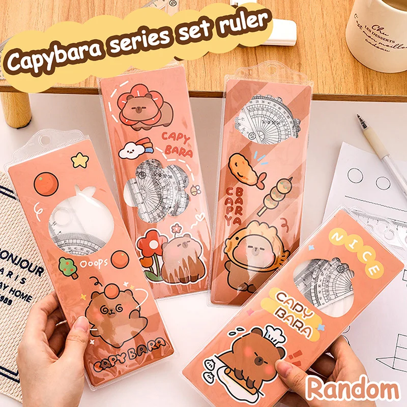 Cartoon Capybara Themed Ruler Pack; Angle, Triangle, Protractor; Multipurpose School Supplies Tool Set.