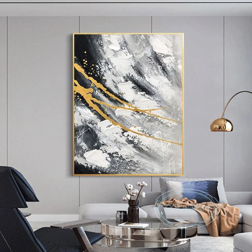 

Wall Pictures Abstract Gold Line Art Canvas Image Handmade Oil Painting Home Aesthetic Decoration Poster Living Room Porch Aisle