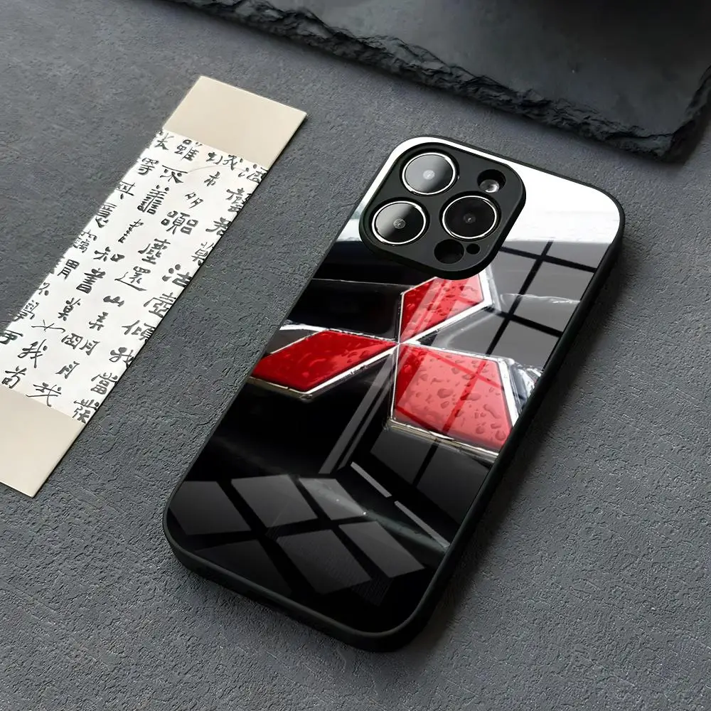 Luxury Car M-mitsubishis Logo Phone Case  for Iphone 15 13 12 14 11 Pro Max Mini X Xr Xs 8 7 Puls 6 glass elderly cover