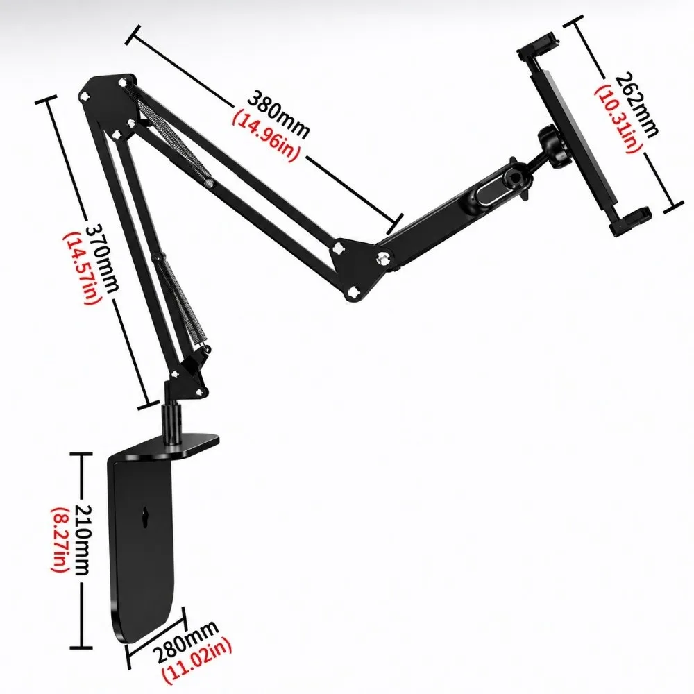 360 Degree Rotatable Tablet Stand Carbon Steel Alloy 5 to 12.9 Inch Gooseneck Tablet Arm Adjustable Height