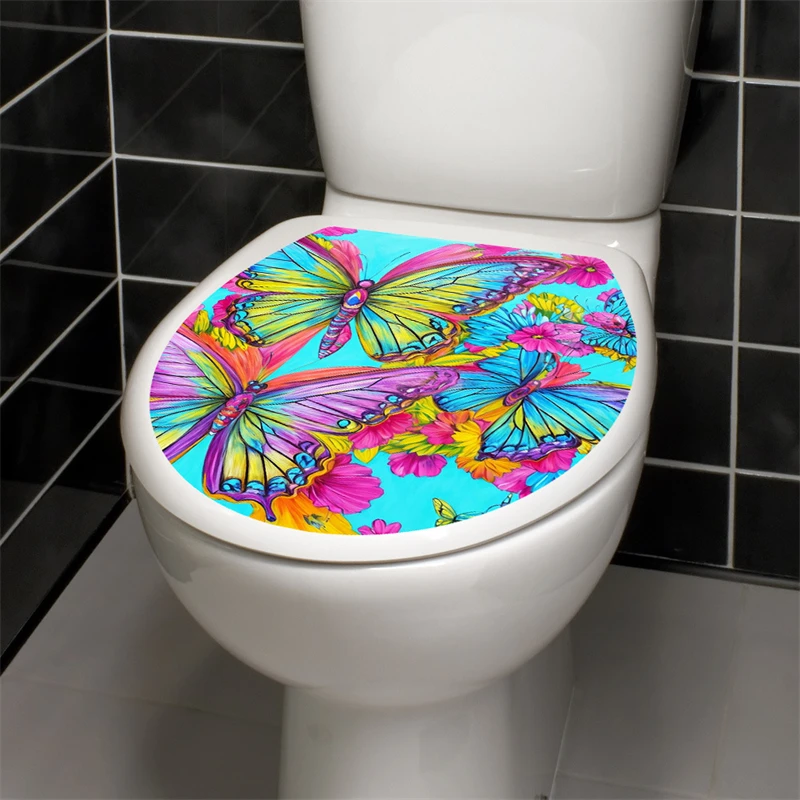 Stickers Abattant Toilette Imperméables Autocollants Toilette Décoratifs - Pivoines & Papillons, Adhésifs Imperméables Pour Siège WC, Stickers Muraux Salle De Bain Transforme Ambiance