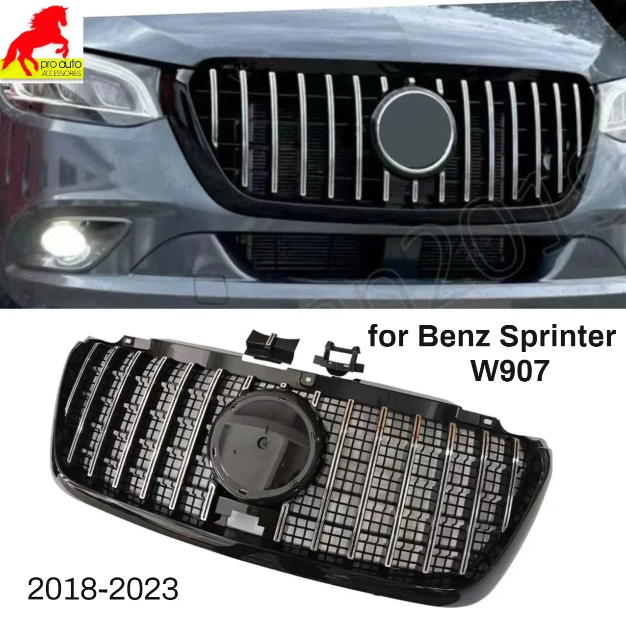 GT Style Front Bumper Grille Mesh Grill for Mercedes Benz Sprinter W907 2018-2023 Racing Grills ABS Black Silver ABS Car Styling