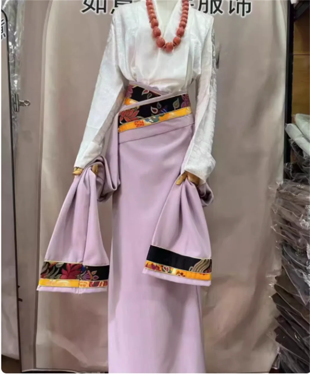 Tibetan women's ethnic Tibetan dress with wrap skirt Xizang dress suit