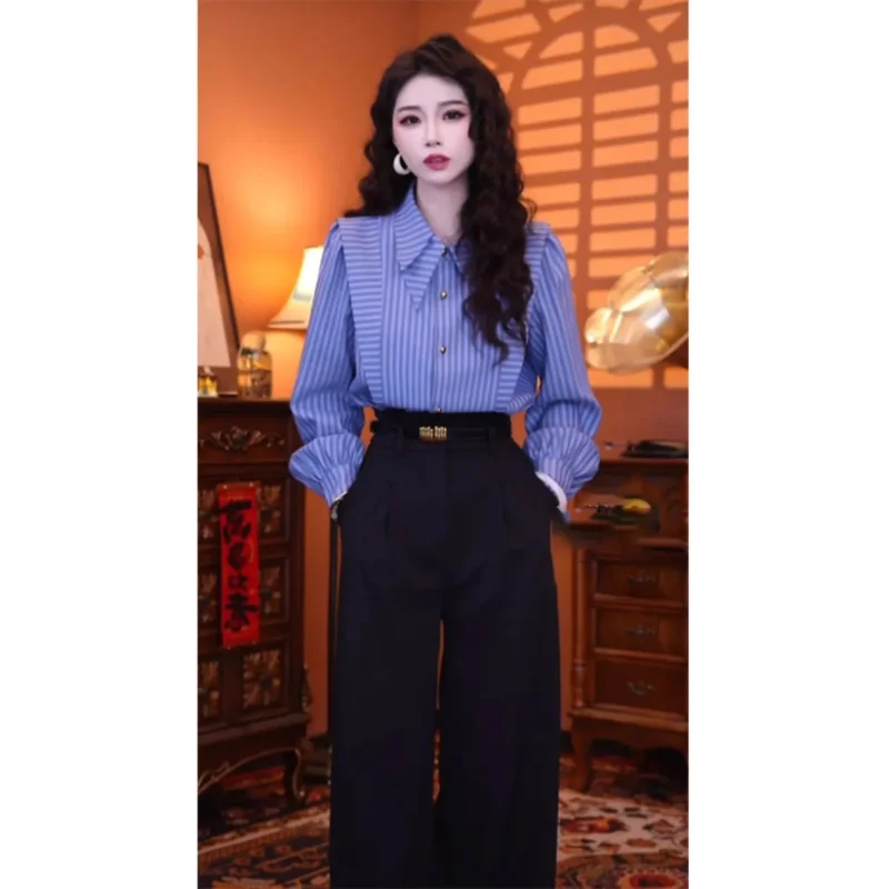 เสื้อเชิ้ตแขนยาวลายทางสีฟ้า ฤด - Summer Clothing In French บทวิจารณ์และราคา
