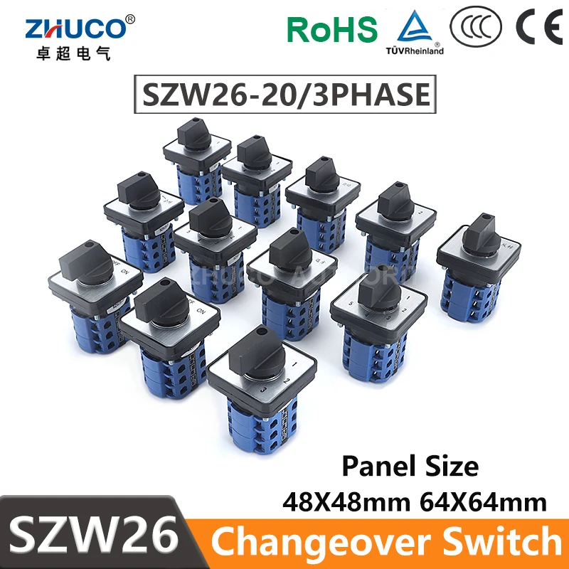 

ZHUCO SZW26/LW26-20 20A 660 В 3-полюсный 12 винтов 64X64 мм 48X48 мм Ручка питания для монтажа на панели Выбор кулачков Поворотный переключатель