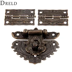 DRELD bronzo antico Hardware per mobili scatola chiusura Hasp Toggle Buckle + 2Pcs cerniere Decorative per armadietto per gioielli scatola di legno