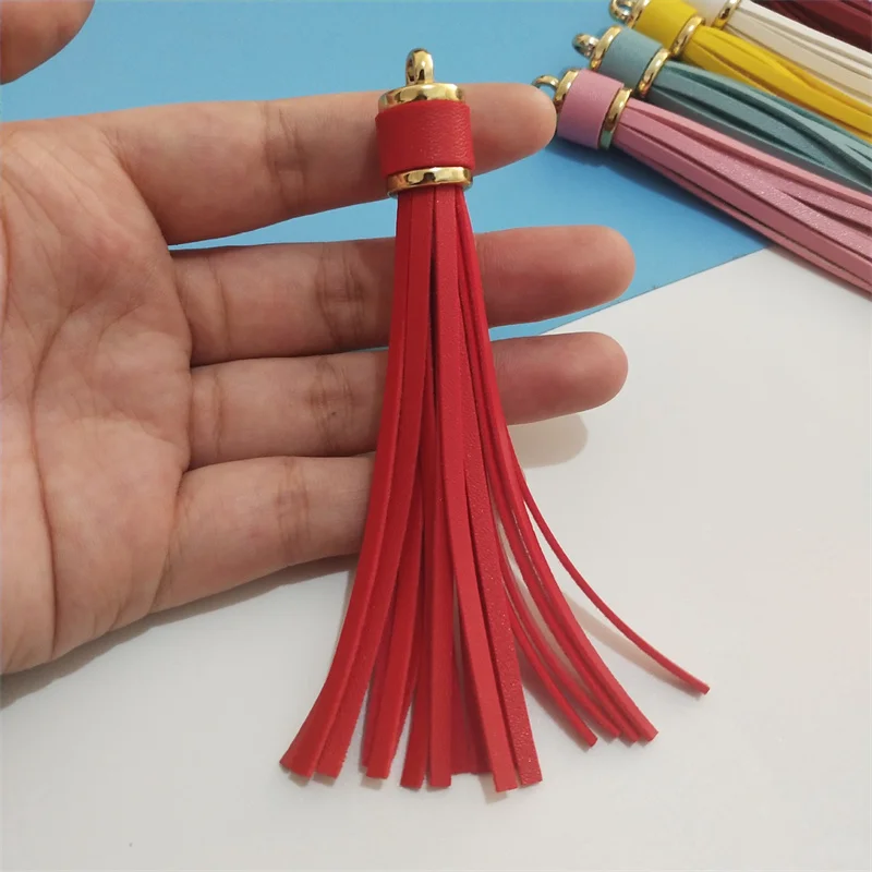 5-10Pcs Metal Ring Faux Leather Tassel Pendants DIY Keychain Jewelry Card Bag Crafts Decor Curtain Phone Fringe Trim Accessories