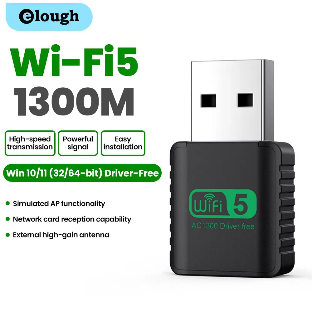 

2.4G/5.8GHz Dual Band Wireless Network Card USB Wireless Network Card 1300M WiFi Receiver Driver-Free For Win XP/7/8/8.1/10/11