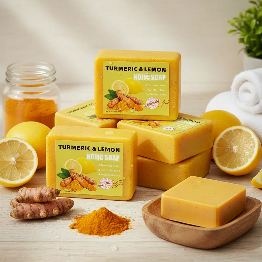 

Lemon Turmeric Handmade Soap Kojic Acid Soap Moisturizing And Exfoliating Body And Face Deep Cleaning Shower and Facial Soap