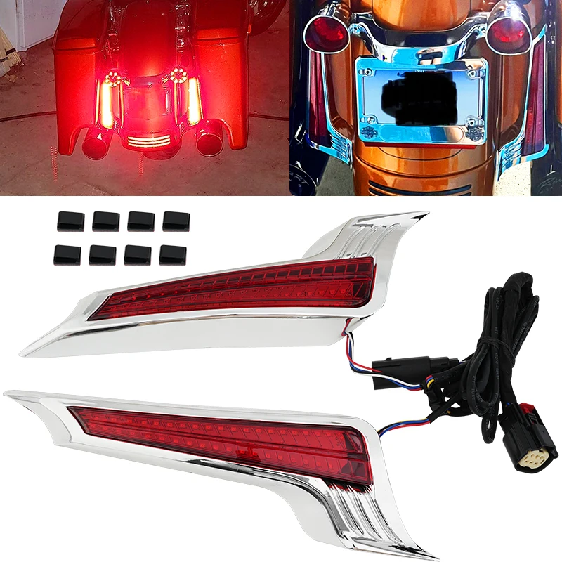 

Motorcycle Rear Fender LED Lights Side Light Filler Panel Turn Signal Brake Lamp For Harley Touring Road King Street Glide 14-Up