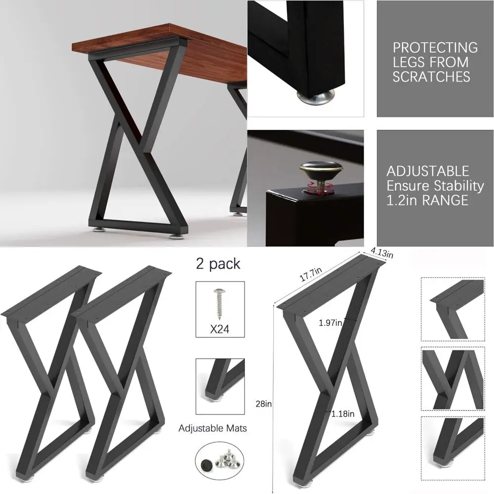 Patas de mesa de metal ajustables de alta resistencia de estilo rústico industrial, 28 pulgadas de altura, 17,7 pulgadas de ancho, pies protectores incluidos