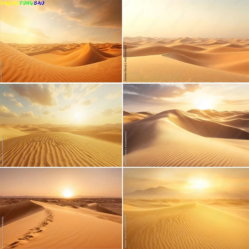

Vast Sand Dunes Blazing Sun Desert Photography Backdrops Sunset Sky Rocks Safari Landscape Dried Tree Birthday Background DS-06