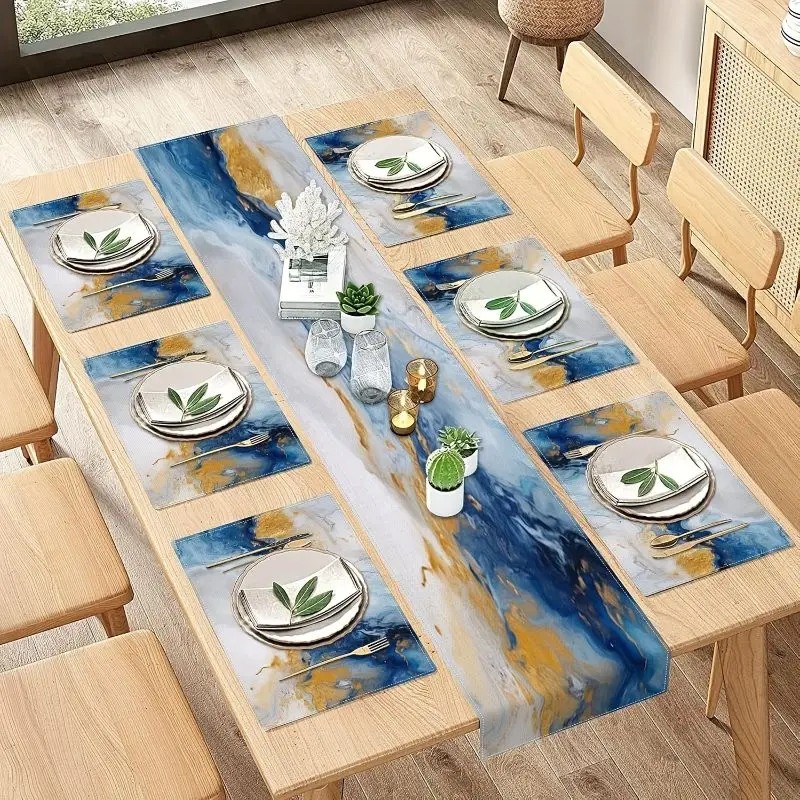 VIKAMA Light Luxury Marble Ins Style Table Flag Placemat Set Waterproof And Anti Slip Kitchen Dining Table Mat Home Decoration
