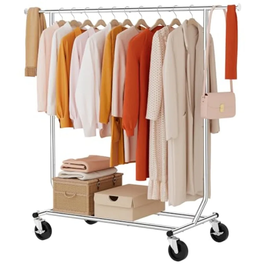 

Clothing Rack Heavy Duty Clothes Racks Foldable Garment Rack with Wheels and Extendable Rod, Collapsible Clothing Rack Max Capa