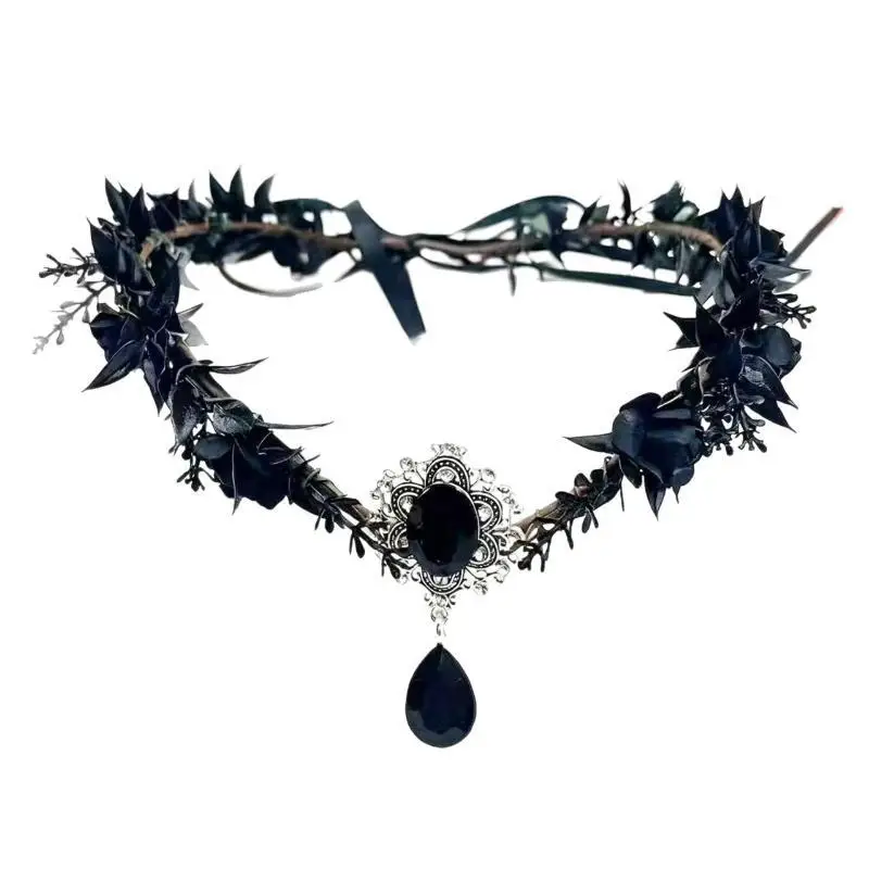 Modische Blumenranken-Elfenkrone Fantasy-Diadem Elfen-Tiara Haarband Künstlicher Blumenkranz Feenkopfschmuck Waldhochzeit – Detail 5