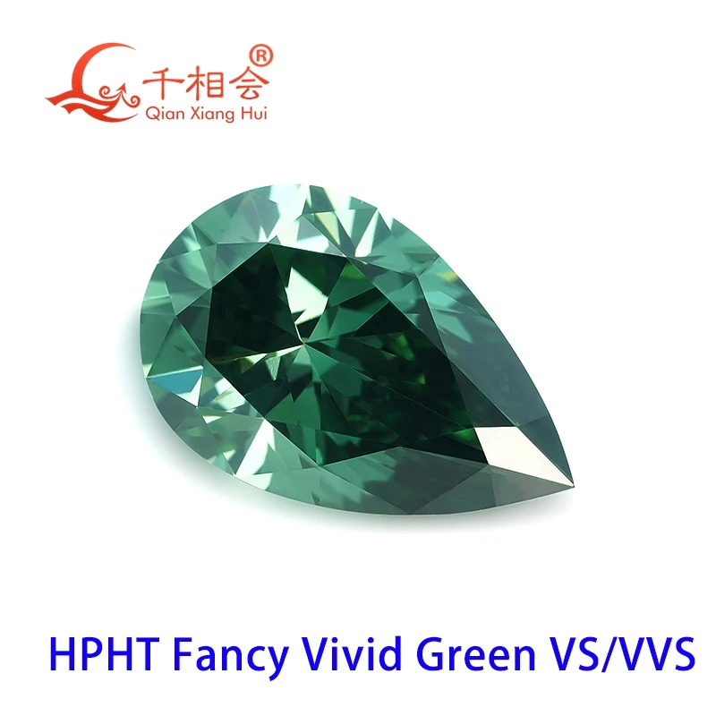 HPHT diamond Fancy Vivid Green 0.88ct to 1.5ct VS1 clarity pear shape  GEMID certificated lab grown diamond loose stone