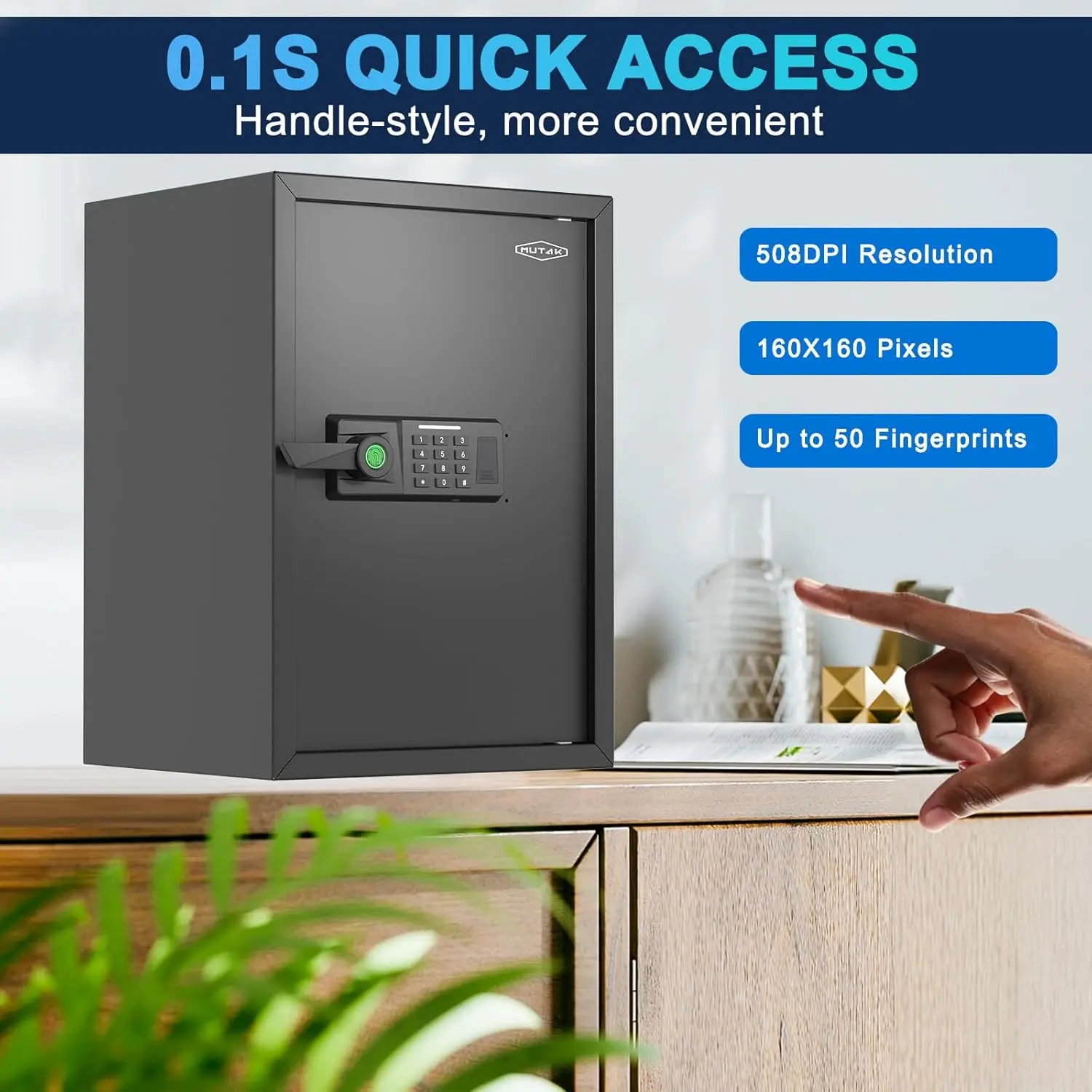 Smart Home Safe 2.0 Cub Biometric Safe Box, Quick-Access with Fingerprint Recognition Handle, Keys, Digital Keyboard, & Type-C P