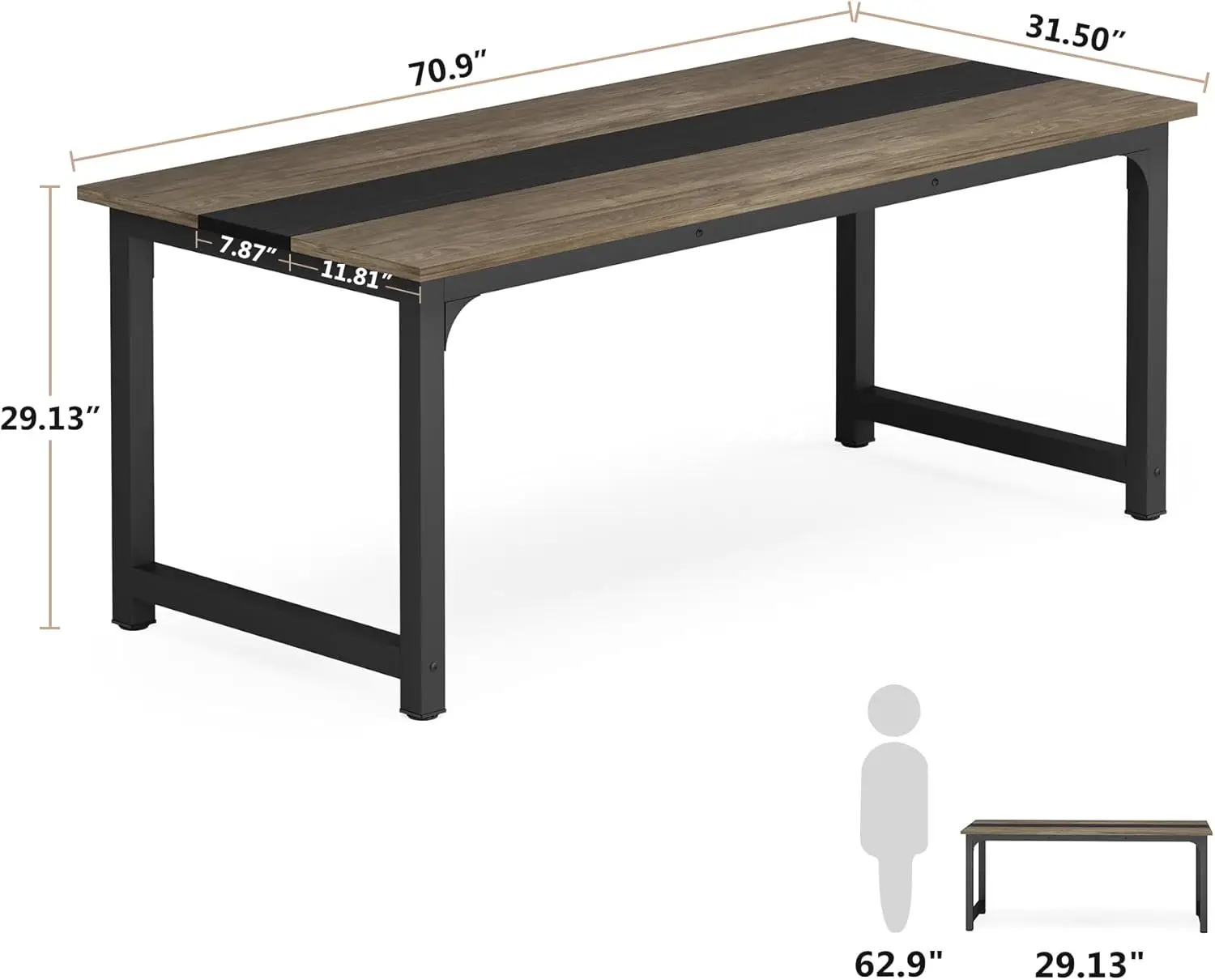 Mesa executiva de 70,8”, grande mesa de computador de escritório com estrutura espessa, mobília de negócios moderna e simples para escritório doméstico