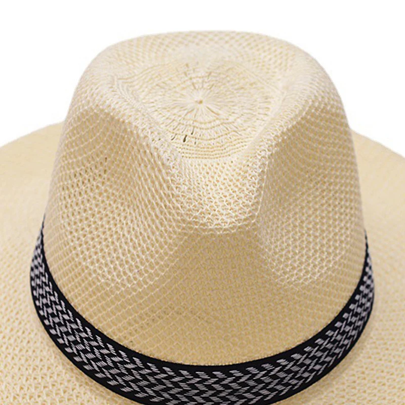 SXYPAYXS-Middle Aged Elderly Hat Male Summer Straw Sun Hat Panama Wide Brim Western Hat Elderly Sun Hat Father Hat