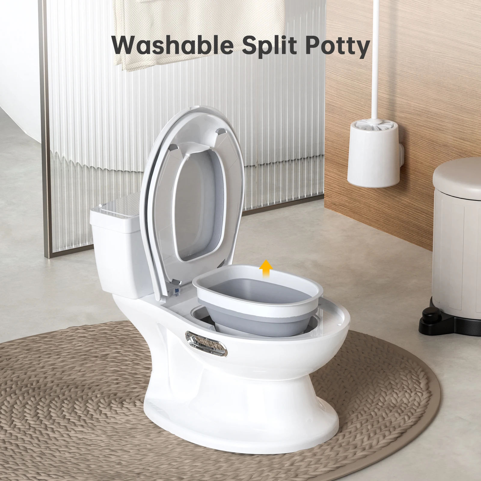 1 set PP gesimuleerd kindertoilet, witte PVC-pad