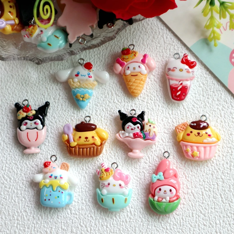 10pcs Cartoon Icecream Cake Cute Resin Pendant Shokugan Anime Charms DIY Necklace Bracelet Earring Keychain Jewelry Accessories