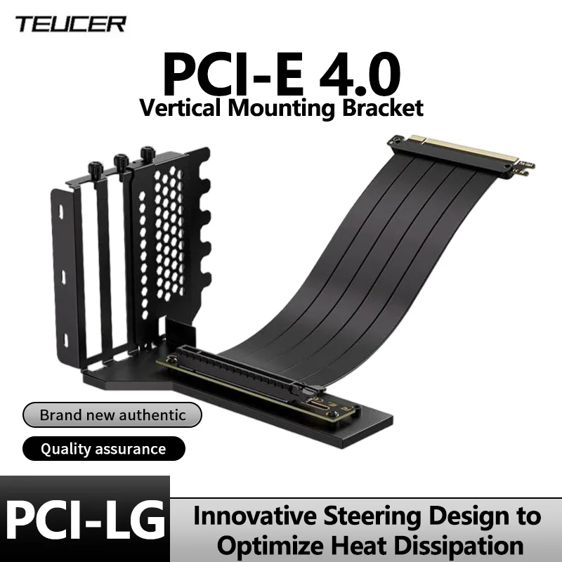 TEUCER PCI-1 GPU Vertical Mounting Bracket Kit PCIe 4.0 X16 Riser Cable 200mm Graphics Card Steering Mount for Enhanced PC Build