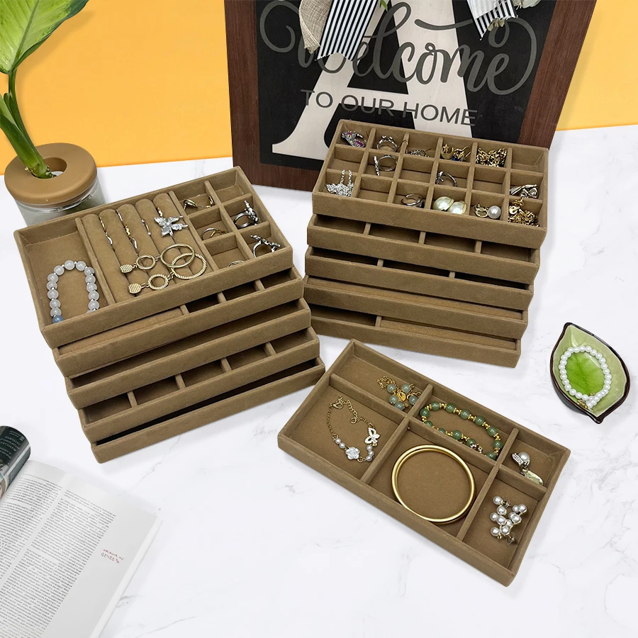 Flocking Jewelry Box, Brown Color, Elegant Storage