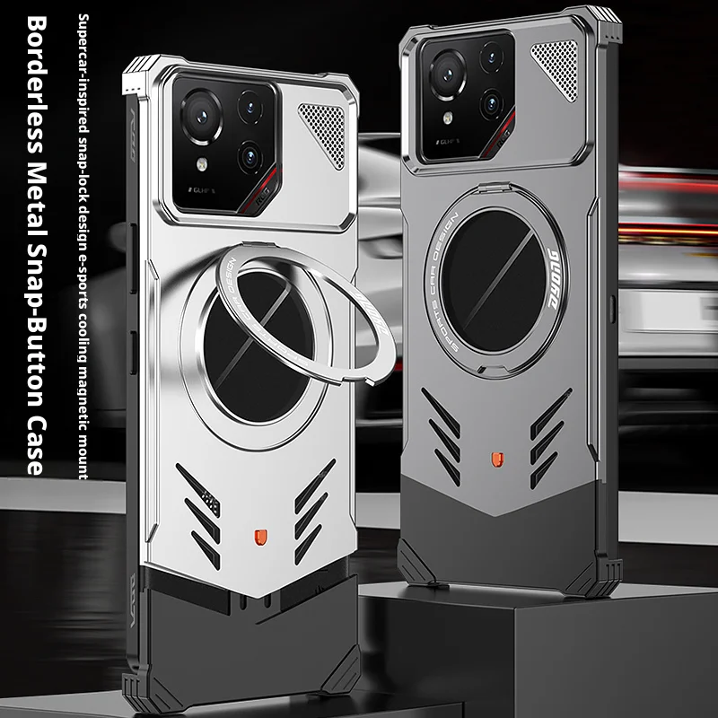 For ASUS ROG Phone 8 9 Pro Rog8 Rog9 Pro Case Borderless Metal Snap Magnetic Rotating Stand Supercar Design Bumper Frame Cover
