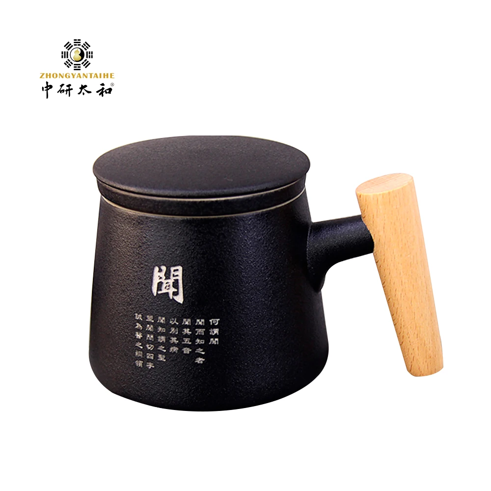 

Zhongyan Taihe Hot Selling High End Ceramic Wood Handle Frosted Coffee Cup Retro Tea Cup with Separator