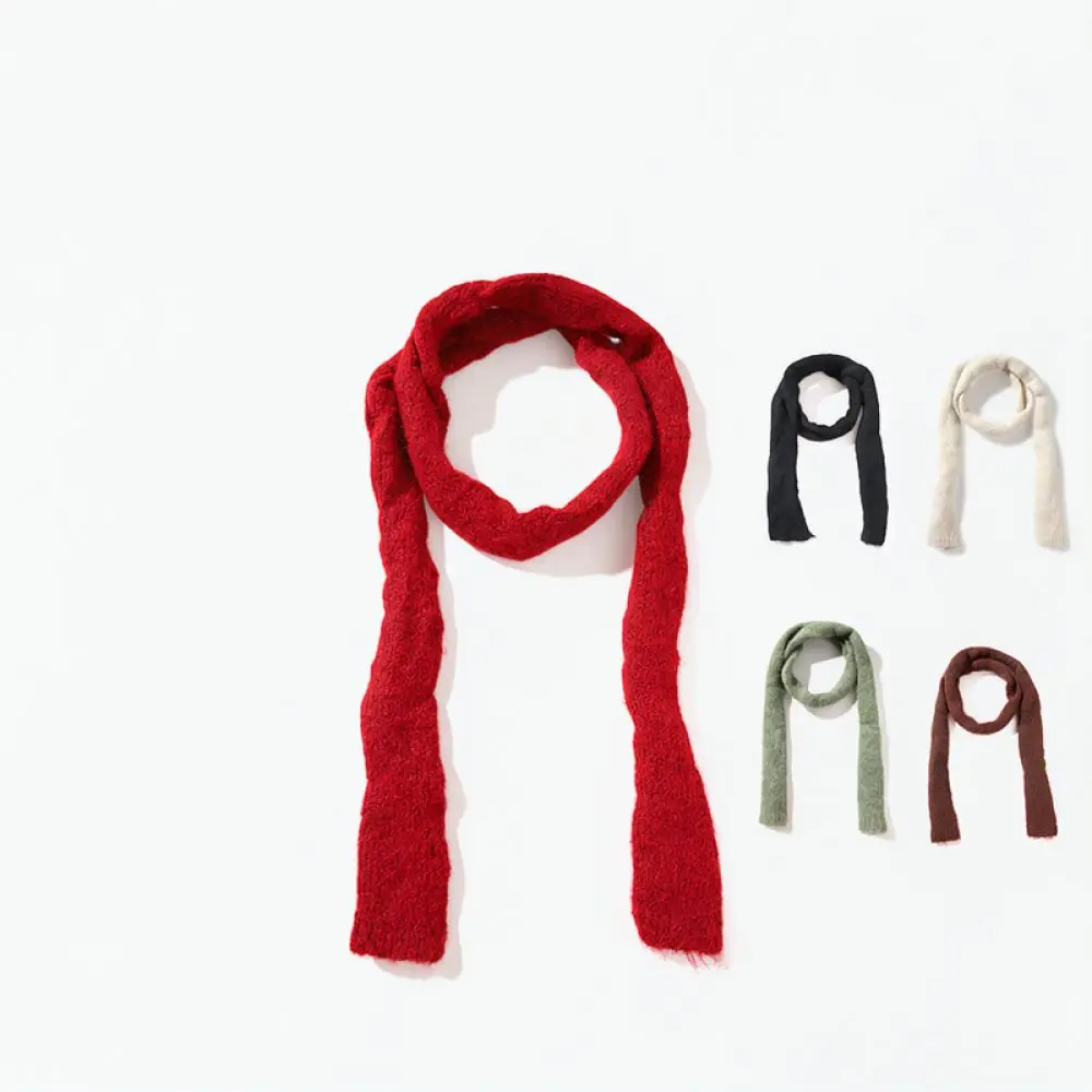 Korean Aesthetic Skinny Scarf Winter Mohair Soft Long Wrap Minimalist Elegant Neckwarmer Fashion Accessory For Female Daily
