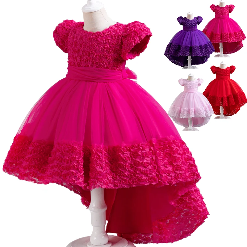 2024 Formal Occasion Kids Rose Flower Wedding Evening Party Dress Pageant Girl Bridesmaid Ceremony Floor Length Cocktail Dresses