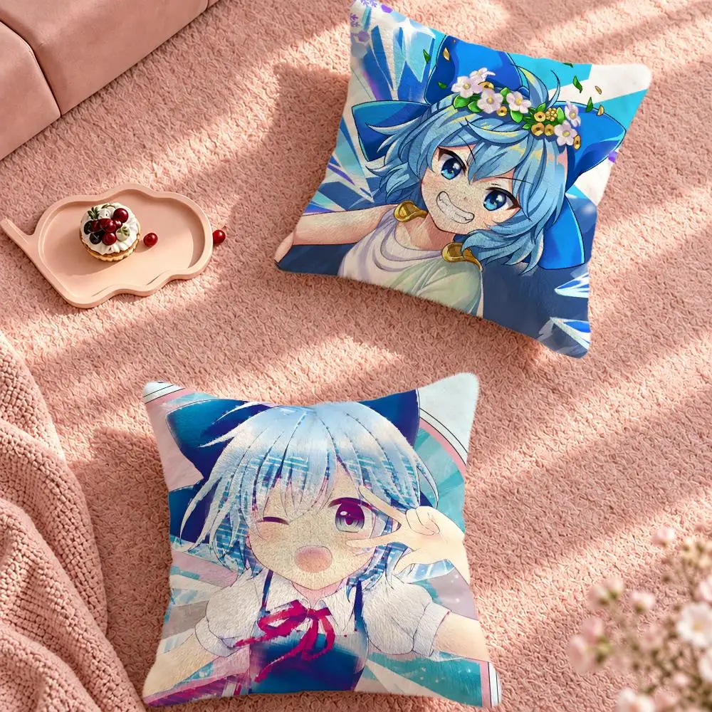 Game Touhou Ice Fairy Cirno Cushion Cover Cute Cartoon Throw Pillow Cover Soft Plush Cushion Cover Sofa Bedroom Home Decor