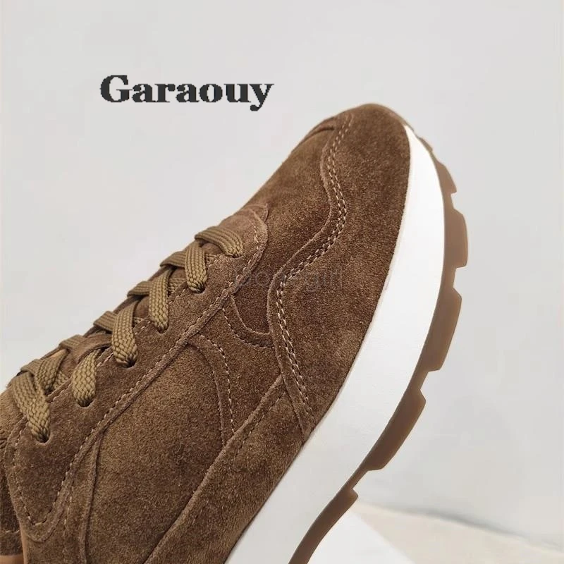 Garaouy 2024 New Women Spring Autumn Fashion Vintage Suede Lacing Flat Sneaker Simple Casual Versatile Thick Soled Shoes Female