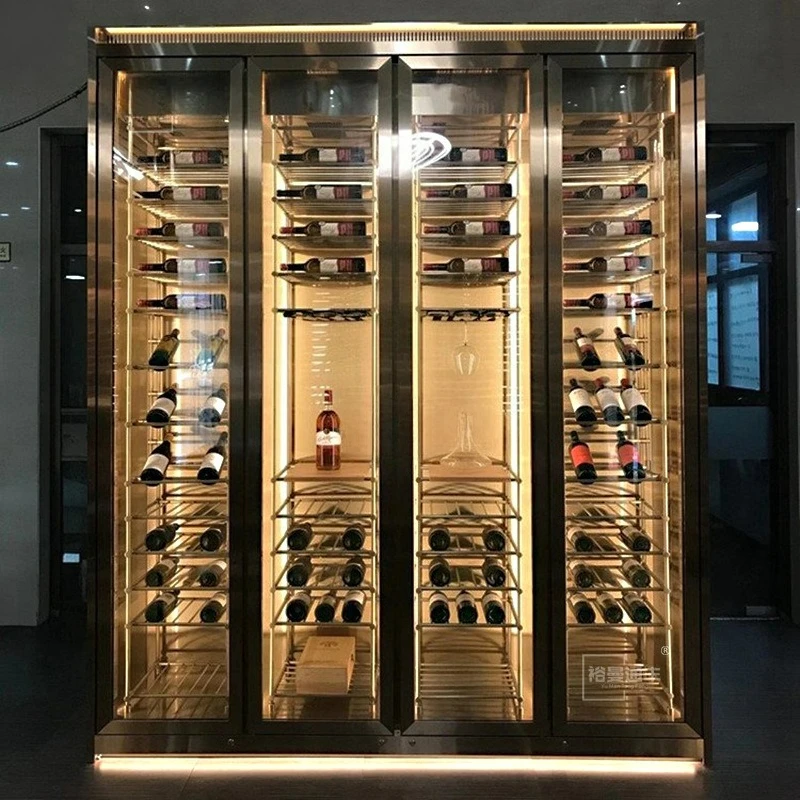 European Red Wine Cabinet Stainless Steel Red Wine Shelf Display Stand Wine Cellar Embedded Constant Humidity And Constant Tempe