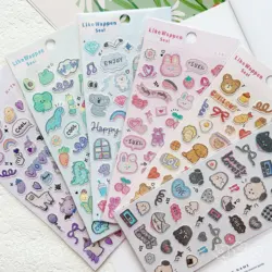 3 pcs Random Cartoon Kawaii Colorful Animals Stickers Scrapbooking Diy Journal Cute Stationery Decor Aesthetic Sitckers Gift