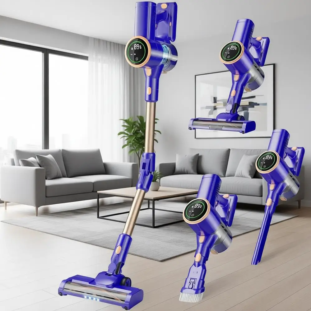 180° Bendable Wand Stick Vacuum Cleaners with LED Touch Sn, 8-in-1 Lightweight Rechargeable Vacuum, 1.5L Dust Cup for Home Hard