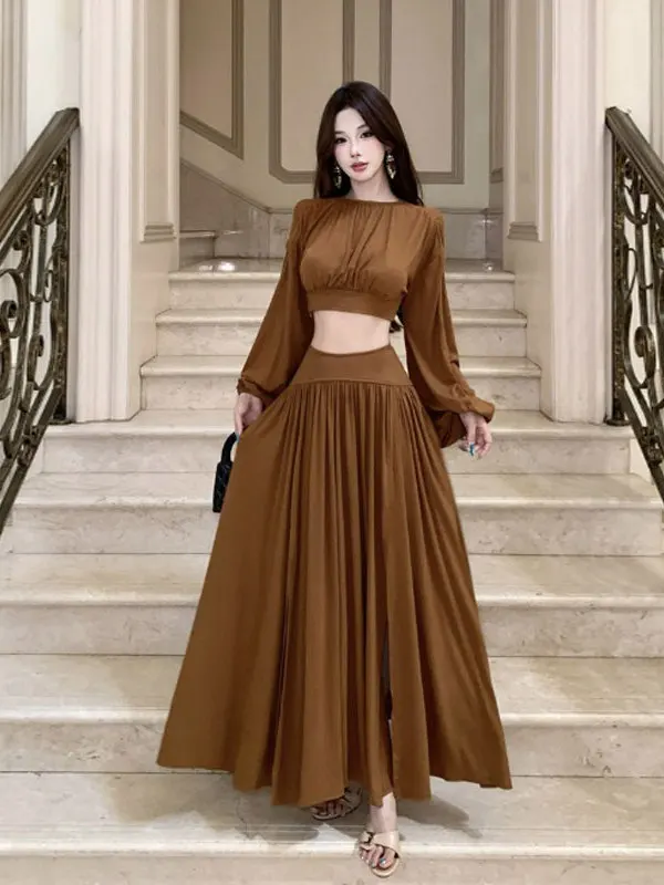 

Elegant Vintage Goddess Style Outfit Top And Skirt Set High Quality Fashionable Autumn Collection for Young Women