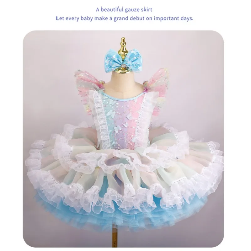 Rainbow Tutu Skirt Puffy Tulle Ballet Dance Gown 2026 Summer Flowy Soft Outfit Elegant Stage Performance Daily Trendy Apparel