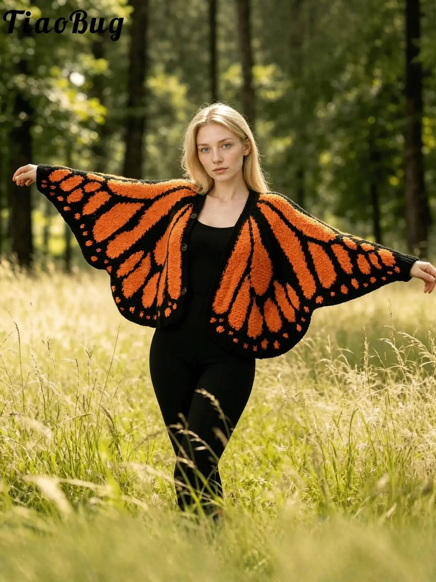 Women Knitted Butterfly Cape Irregular Hem Color-blocked Loose Cardigan for Casual Daily Life Birthday Holiday Family Gathering