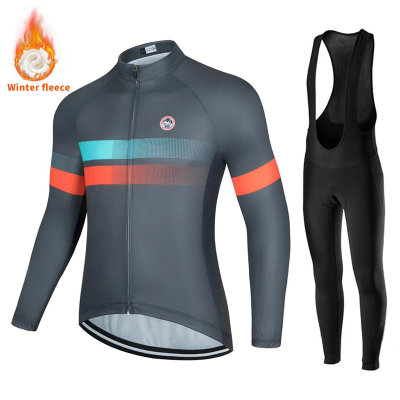 New Winter fleece Cycling Jersey Set Men Long Sleeves Bike Suit 19D Gel Pad Pants MTB Maillot Ciclismo Fleece Bicycle Uniform