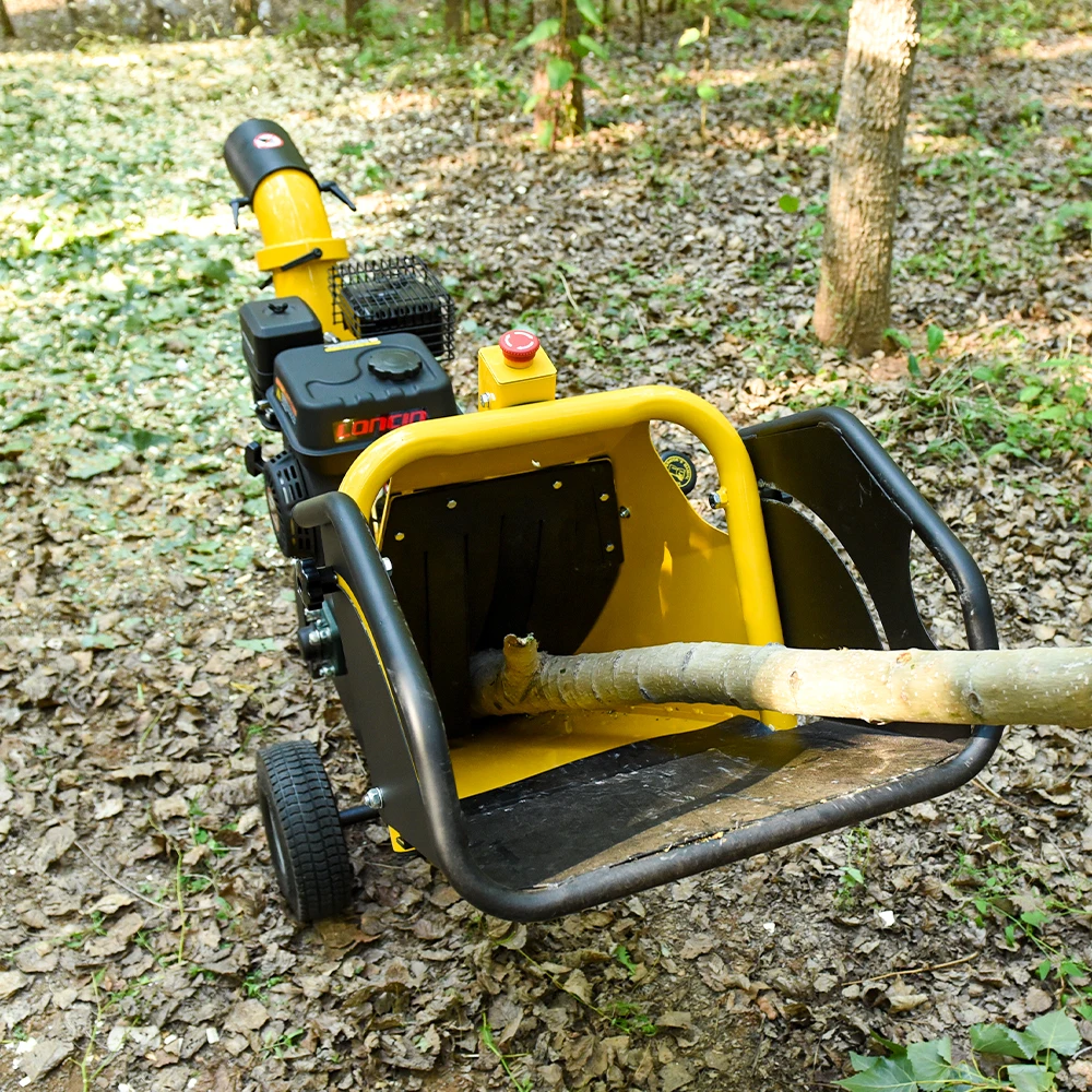 Trituradora comercial de gasolina móvil, trituradora pequeña de madera, 7hp, en venta