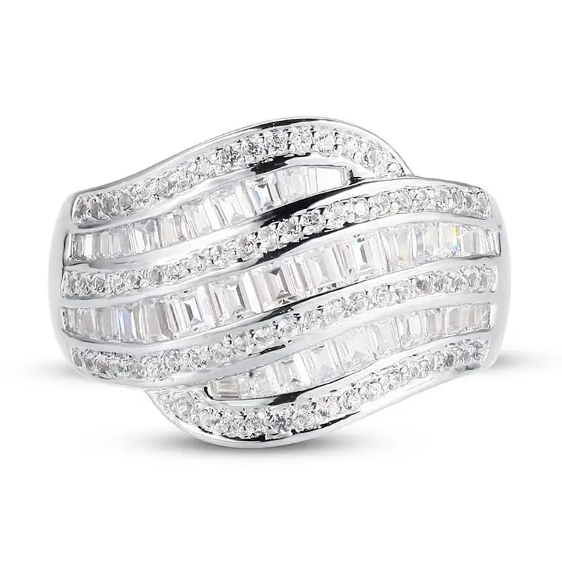 Huitan Funkelnder Statement-Ring für Damen, silberfarben, mit glänzendem AA-Zirkonia besetzt, Party-Schmuck, wunderschöner Hip-Hop-Chic-Schmuck