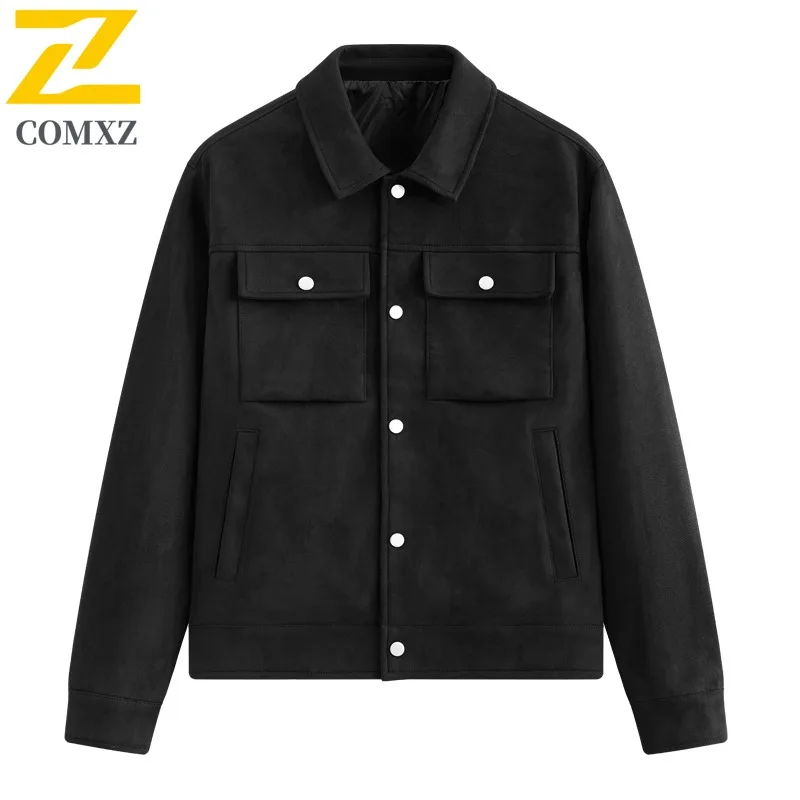 

COMXZ Men's Suede Jacket Men's High-End Light Luxury Style Men's Clothing Administrative Jacket Business Casual Jacket for Men