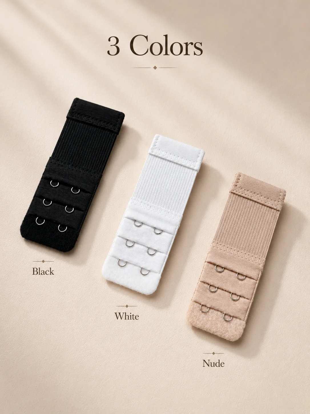 3Pcs Bra Extender for Women Adjustable Bra Strap Extension Hook Closure Soft Elastic Underwear Extension Buckle Black White Nude