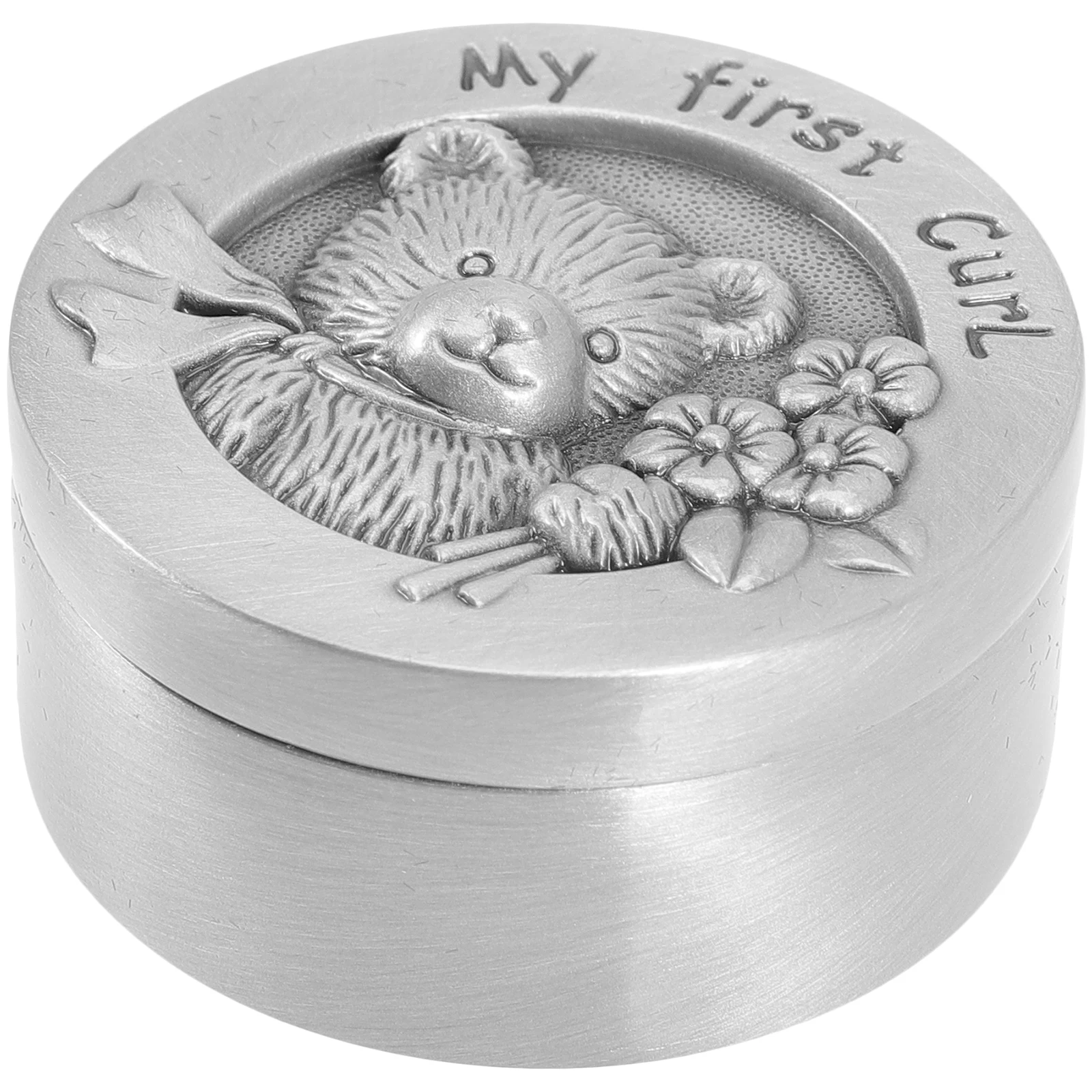 

Fetal Keepsake Baby Fetal Hair Storage Box Stainless Steel Round Cartoon Design Metal Storage Box for Baby Hair Memories