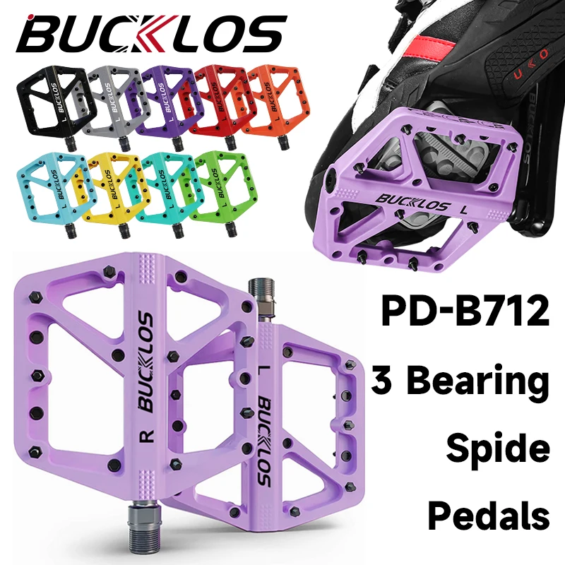 

BUCKLOS Road Bike Pedals 3 DU Sealed Bearing Flat Pedals MTB Durable Nylon Platform Pedal Bicycle Ultralight Pedal for Cycling