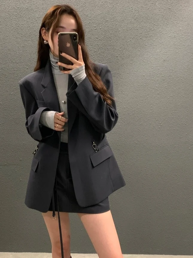 

Шикарный винтажный костюм с поясом, джет, женская утягивающая юбка-миди с высокой талией, комплект из двух предметов, осенняя модная верхняя одежда, ансамбль